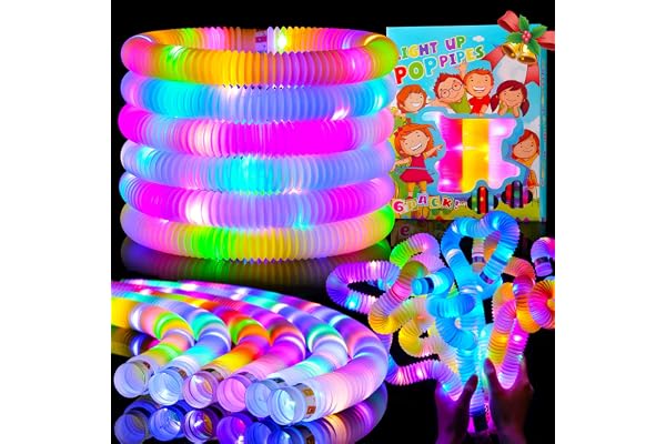 Mikulala 6 Pack Pop Tubes Lumineux Fidget Jouets Sensoriels de Tuyau pour Enfant Jouets Motricité Fine de Tout-Petit LED Bâtons Lumineux Party Favours Fournitures de Fête Lumineuses
