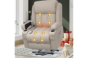 YONISEE Lift Chair Recliners for Elderly, Recliner Chair with Massage & Heat, Extended Footrest, Riser Reclining Chair with Type C+USB, 2 Cup Holders & 4 Side Pockets, 2 Hidden Armrest Storage