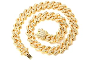 Halukakah Złoty łańcuszek męski Iced Out, 18-karatowe prawdziwe złoto/białe złoto, pozłacany męski łańcuszek choker, złote srebro, łańcuszek z błyskawicą Miami, prezent dla mężczyzny, Diament Mosiądz