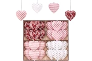 Valery Madelyn 24pcs Valentine's Day Tree Decorations,Metal Hanging Tree Ornaments,Red Pink White Heart Decorations for Valentine's Day Gift, Home Decor with Wood Box,2 Inch