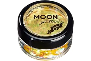 Paillettes rondes irisées par Moon Glitter (Paillette Lune) – 100% de paillettes cosmétique pour le visage, le corps, les ongles, les cheveux et les lèvres - 3g - Jaune