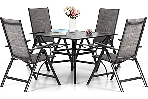 ‎MFSTUDIO MFSTUDIO Gartenmöbel Set 4 Stühle mit Tisch, 4 Textilene Klappstuhl, 94cm Quadratische Gartentisch mit 4cm Schirmloch, Balkonmöbel Set, Gartentisch mit Stühlen Set für Terrasse, Balkon, Bistro, Garten