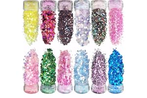 VEROA 12 Colors Face, Body & Hair Glitter - Chunky Festival Holographic Glitter for Face (5g*12 Pcs)