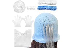 Losaria 9 Pcs Highlighting Cap Kit Pre Holed Highlighting Cap Holes Opened Highlights Cap Hair Dye Cap Silicone Streaking Cap Frosting Cap with Disposable Professional Hair Colouring Dye Tools Kit