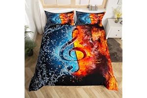 HOMEMISSING Set copripiumino a tema musicale con stampa di note musicali e fiamme d'acqua set di biancheria da letto king size motivo musicale di lusso per bambini ragazzi ragazze uomini donne stile hipster
