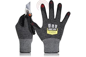 DEX FIT Level 5 Cut Resistant Gloves Cru553, 3D Comfort Stretch Fit, Power Grip, Durable Foam Nitrile, Smart Touch, Machine Washable, Thin & Lightweight, Black Grey 7 (S) 1 Pair