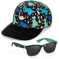 BTHRORO Kids Dinosaur Baseball Cap Sunglasses Set, Summer Sun Hat Adjustable Dinosaur Hat Trucker Cap Visor Cap for Boys Girls Black