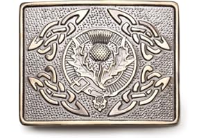 KILT EMPORIUM Celtic Knot Kilt Belt Buckle, Traditional Scottish Thistle Design