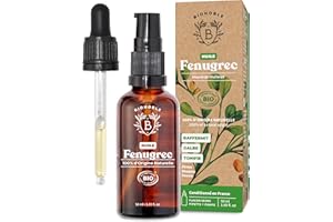 Bionoble Huile de Fenugrec Bio 50ml pour Grossir Poitrine et Fesses - Avec Pipette + Pompe - Bouteille en Verre - Macérât Huileux de Tournesol Sans Odeur - Huile Fenugrec Bio, Vegan et Naturelle
