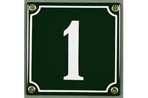 Enamel House Number Sign – Choose Your Number – Numbers 1 to 30 Available – Green/White 12 x 12 cm and 12 x 14 cm House Number Sign Weatherproof and Non-fading (1 Green/White 12 x 12 cm)