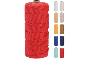 GOHOF Macrame Cord 3mm x 100m Premium Cotton Macrame Rope, 4 Strand Twisted Soft Cotton Cord, One of The Most Perfect Materials for Macrame Art, Cotton String without Chemicals (Red)