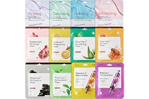 NAILGELER 12 Pezzi Maschere viso in Tessuto, Maschere per il Viso idratante e lenitiva, Maschera Bellezza Viso, Ciascuna Con Un Effetto Diverso per Ogni Condizione Della Pelle per Donne