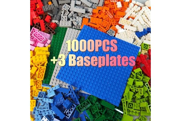 HUIZDQ 1000 Block Pack, Blocs Classiques pour garçons et Filles à partir de 6 Ans, 3 Assiettes de Base de 6,3 po x 6,3 po, compatibles avec Toutes Les Grandes Marques, Bleu