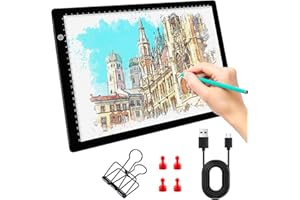 GIYIM Light Box for Tracing - A4 Ultra thin Magnetic LED Drawing Pad with Magnets & Clips, Stepless Dimmable Brightness Light Board with Type-C Cable, Evenly Illuminated Lightbox For Drawing and Diamond Art