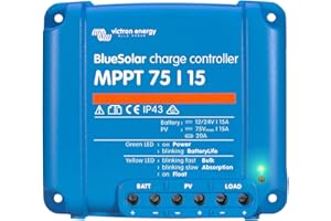 VICTRON ENERGY Victron BlueSolar MPPT 75/15 15A Solar Charge Controller for Solar Panels up to 220W (12V) / 440W (24V) and up to 75V