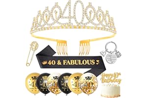 DJLLA 40 Anni Compleanno Donna,Palloncini 40 Anni Corona Compleanno Diadema e Fusciacca,Oro Nero Rosa Strass Corona Luccichio Fusciacca Palloncini Cake Topper per Decorazioni 40 anni Compleanno Regali