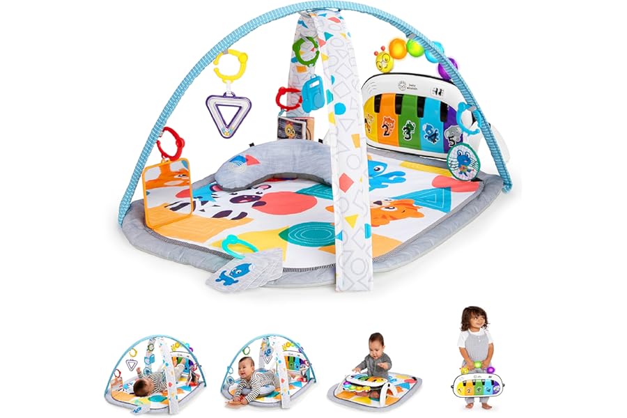 Baby Einstein 4-in-1 Kickin Tunes Play Gym, Tummy Time Baby Play Mat with Kick Piano, Music & Language Discovery, Sensory Toys, Lights & Sounds, for Newborns & Up