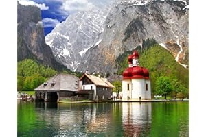 YEESAM ART Malen nach Zahlen für Erwachsene Kinder - Königssee Alps 16x20 Zoll Leinen Segeltuch - DIY ölgemälde ölfarben Weihnachten Geschenke (Landschaft, mit Rahmen)