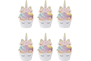 MENGH-SHOP Topper per Torte di Unicorno Cupcake Wrapper per Bambina Bambini Compleanno Tema Party Regalo Torta Decorazioni 24 Pezzi