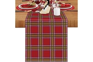 LRARTDECO Runner Tavola Rosso Natalizio Tartan Table Runner A Quadri Tovaglia Moderno Lino Runner Per Decorazioni Da Feste La Cena Di Natalizio Tavolo da Pranzo, 33x183cm