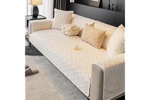 tianxinbaobei Velvet Couch Covers for Sofa, Plush Sectional Sofa Covers Washable for Single Cushion Couch,Non-slip Chair Slipcover Sofa Covers for Pet Dog Protector Home Decor(1PC,Beige White,35"x35")