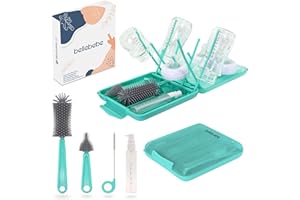 BELLEBEBE Ensemble Goupillon Biberon avec Égouttoir - Brosse et Sèche-Biberon Portable - Sans BPA - Pliable et Compact