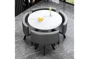 VTELGT Essgruppe 5-Teilig, Essgruppe mit Kunstleder Stuhl für 4 Personen, Runder Konferenztisch und Rezeptionstisch, platzsparendes Tischset für Zuhause und Büro,Weißer Kreis