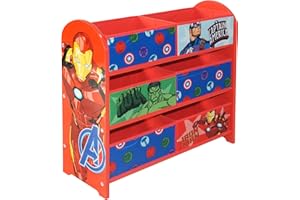 DISNEY Marvel Avengers Unidad de almacenamiento de juguetes hecha de madera, tela y metal; sistema organizador con 6 cajas para dormitorio, fácil montaje y limpieza