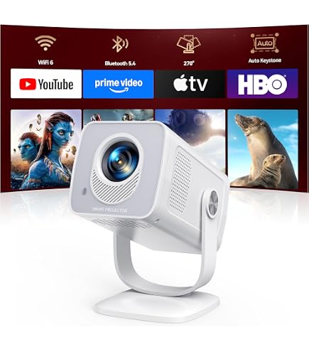 Proiettore Portatile Gaimoo GM300 2026: 1080P, 4K, Android TV, WiFi 6, Bluetooth 5.2, Controllo Mouse+telecomando E Base Girevole 180°