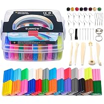 Pâte polymère SUNNOW 46 couleurs - Kit d'argile à modeler - Doux et non toxique - Cuire au four avec outils et accessoires - Cadeau idéal pour les enfants - Couleur vive