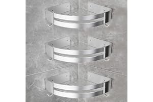 Yorbay Lot de 3 Etagères de Douche en Aluminium avec Crochets sans Perçage Etagère d’Angle de Douche