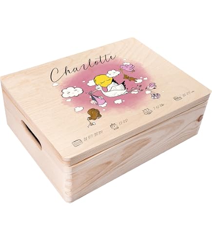GRAVURZEILE Cassetta dei ricordi personalizzata per bambini – Gruppo di animali Safari – Personalizzata con nome e data – Scatola di legno per ragazze e ragazzi – Regalo per nascita – Scatola