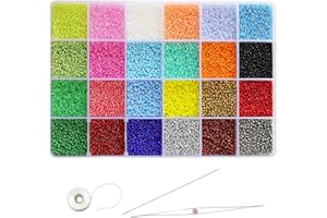 Tibaoffy Taille 12/0 Crafts Perles de rocaille en verre 2 mm Tiny Pony Beads Kit avec boîte de rangement pour la fabrication de bijoux (24 couleurs, environ 24 000 pièces au total)