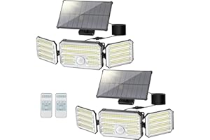 POSSILY Lampe Solaire Extérieur Détecteur de Mouvement, Lumière Solaire Extérieur avec Fonction D'alarme, Spot Solaire Extérieur avec Télécommande, 4 Modes Étanche IP67 Éclairage Extérieur Solaire pour Jardin