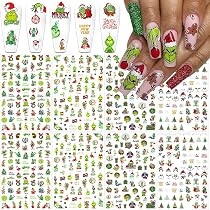 6 Blatt Weihnachts-Nagelsticker Mit Grinch-Motiv – Selbstklebend, Für Nail Art