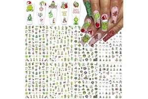 GUIDRE Nagelsticker Weihnachten, 12 Blatt Grinch Nail Sticker, Weihnachtsmann Nagelaufkleber, Grinch Deko Weihnachtssticker Nägel, Dekoration Nageldesign Zubehör (12, A)