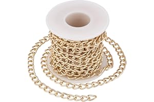 FASHEWELRY 16Feet/roll Aluminum Golden Curb Chains Link 5m Unwelded Twisted Chains 10x6.5mm for Necklace Jewellery Accessories DIY Making