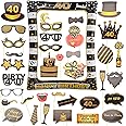 AIBAOBAO 35Pcs 40th Birthday Decorations Men Women, Black Gold Inflatable Selfie Frame & Photo Booth Props, Giant Inflatable Party Photo Booth Frame for 40th Birthday Party Decoration, Badge
