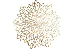 Snowkingdom 4 Pack Gold Placemats Metallic Pressed Vinyl Golden for Dinning Table Place Mats Round Floral Charger Decoration for Christmas Thanksgiving Holiday Wedding