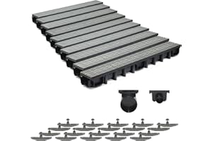 ZMMMAXPOL 10m Entwässerungsrinne für modulares System A15 98mm, komplett Stegrost Kunststoff, Grau Line
