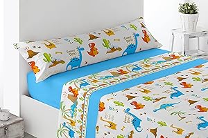 Cabello Textil Hogar Juego de sábanas Infantiles de Microfibra Transpirable Disponibles para Cama de 90 cm y 105 cm (Cama de 90 cm (90 x190/200 cm), Dino)