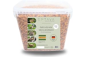 ENTAVA nachhaltige Mehlwürmer getrocknet in Premium-Qualität, Vogelfutter, Hühnerfutter, Koifutter, Igelfutter, Eichhörnchenfutter, Kükenfutter, ganzjähriges Futter für Wildvögel (10 Liter (1650g))