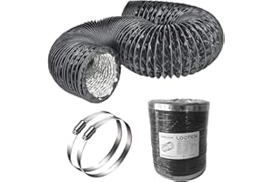 LOOTICH Strong 5" Air Duct 8 FT Long Black PVC Flexible Aluminum Ducting with 2 Stainless Steel Clamps 4 Layer HVAC Ventilation Hose for Grow Tents Dryer Rooms House Vent Register Lines