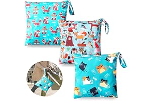 JEFFOUOO 3 Stück Wetbag Windeltasche,Wetbag Stoffwindeln, Wiederverwendbare Nassbeutel,Wetbag Nasstaschen,Waschbar Wetbag Organiser Beutel mit Reißverschluss,Windelbeutel für Kleinkind Windeln Reisen(Blau)