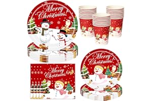 PYAILI Vaisselle Noël, 64 Assiettes en Carton, Vaisselle de Fête de Noël pour 16 Invités avec, Assiettes, Serviettes et Gobelets Pour Anniversaire, Mariage, Jubilé