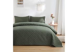 beeweed Colcha para Cama con Motivos Cesta Colcha Multiuso Edredón de Patchwork Manta de Dormitorio Suave y Agradable para la Piel Diseño Reversible Verde Oliva 240x260 cm