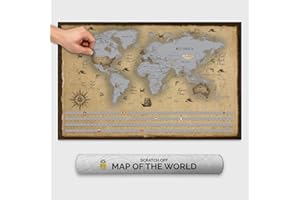 Giallobus - Mappa del mondo da grattare - Carta Patinata - 68L x 43,5l cm - 02 - Mappa Explorer - Idee regalo - Grattabile con bandiere - argento