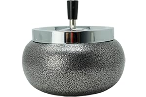 kogu® XL Aschenbecher Schleuderascher Sturmaschenbechern Jumbo bauchig - 17cm, Chrom/Steinlack - Sicherer Deckel für Außen und Innen