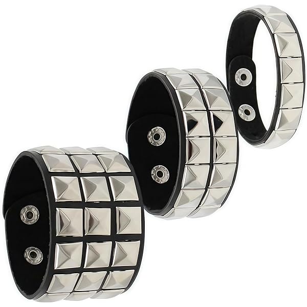 Bracciale In Vera Pelle Punk Nero Regolabile – Largo Polsino In Pelle Vacchetta Con Bottone, Fatto A Mano, Unisex