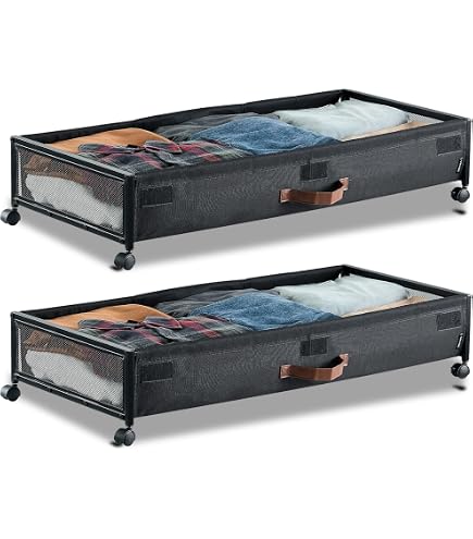 Set Di 4 Contenitori Sotto Il Letto Con Ruote E Coperchio Diviso – 32L Ciascuno, Trasparenti, Made In EU, 78x38x16 Cm